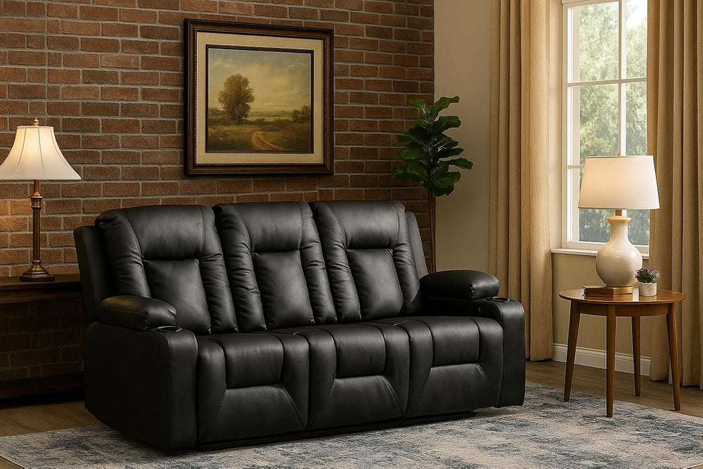 LUCKLIFE Faux Leather Recliner Sofa Set,Manual Living Room Furniture Sets | 3...