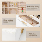 Jewelry Box for Women, 3-Layer Jewelry Box, Jewelry Organizer with Clear Glass Lid and Drawers, Jewelry Organizers and Storage for Necklaces, Rings, Earrings, Bracelets(White)