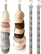 Over the Door Hat Rack - 8 Rotatable Clips Cap Organizer, Foldable Hanging Storage Holds Up to 8 Hats, Space-Saving for Baseball Caps, Closet, Bedroom, Door (Khaki,2-Pack)