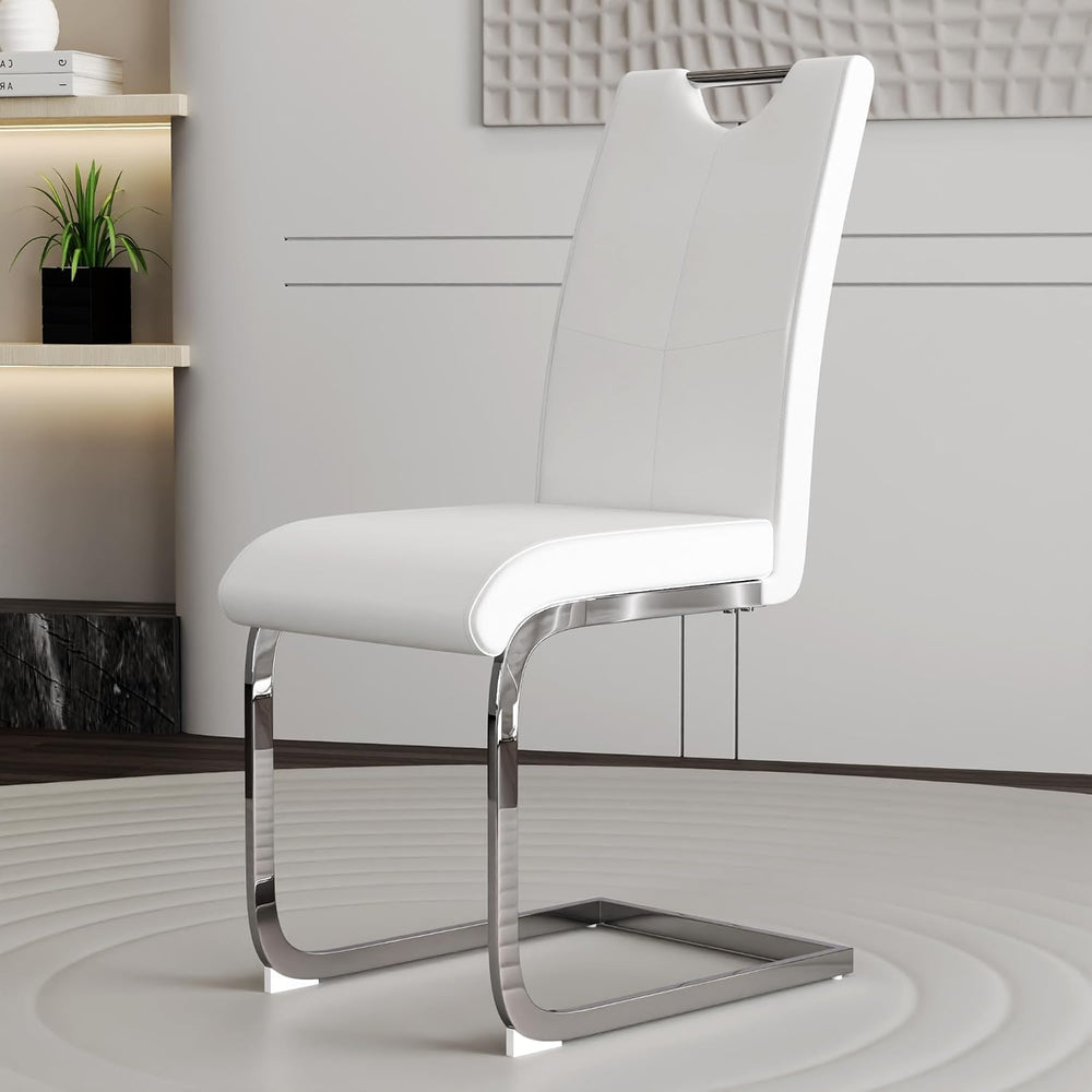 Off-White Dining Chairs Set of 4, Modern High Back with Faux Leather Padded K...