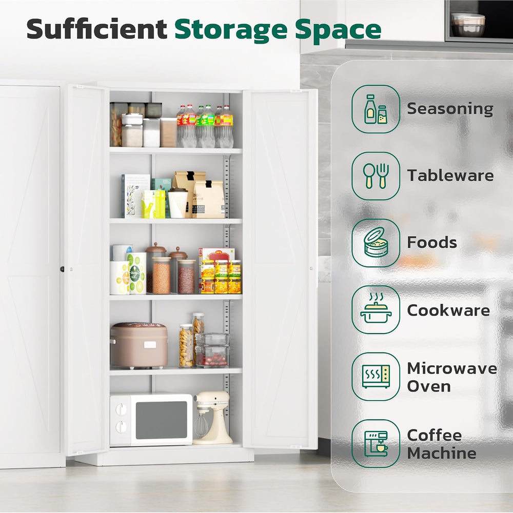 Greenvelly Metal Pantry Cabinet, 63” White Kitchen Pantry Cabinet with Doors ...