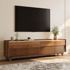 POVISON Fully-Assembled Mid Century Matte Sintered Stone TV Stand with Legs, 78.74" Wood Media Console with Adjustable LED Light, Entertainment Center with Storage for Living Room