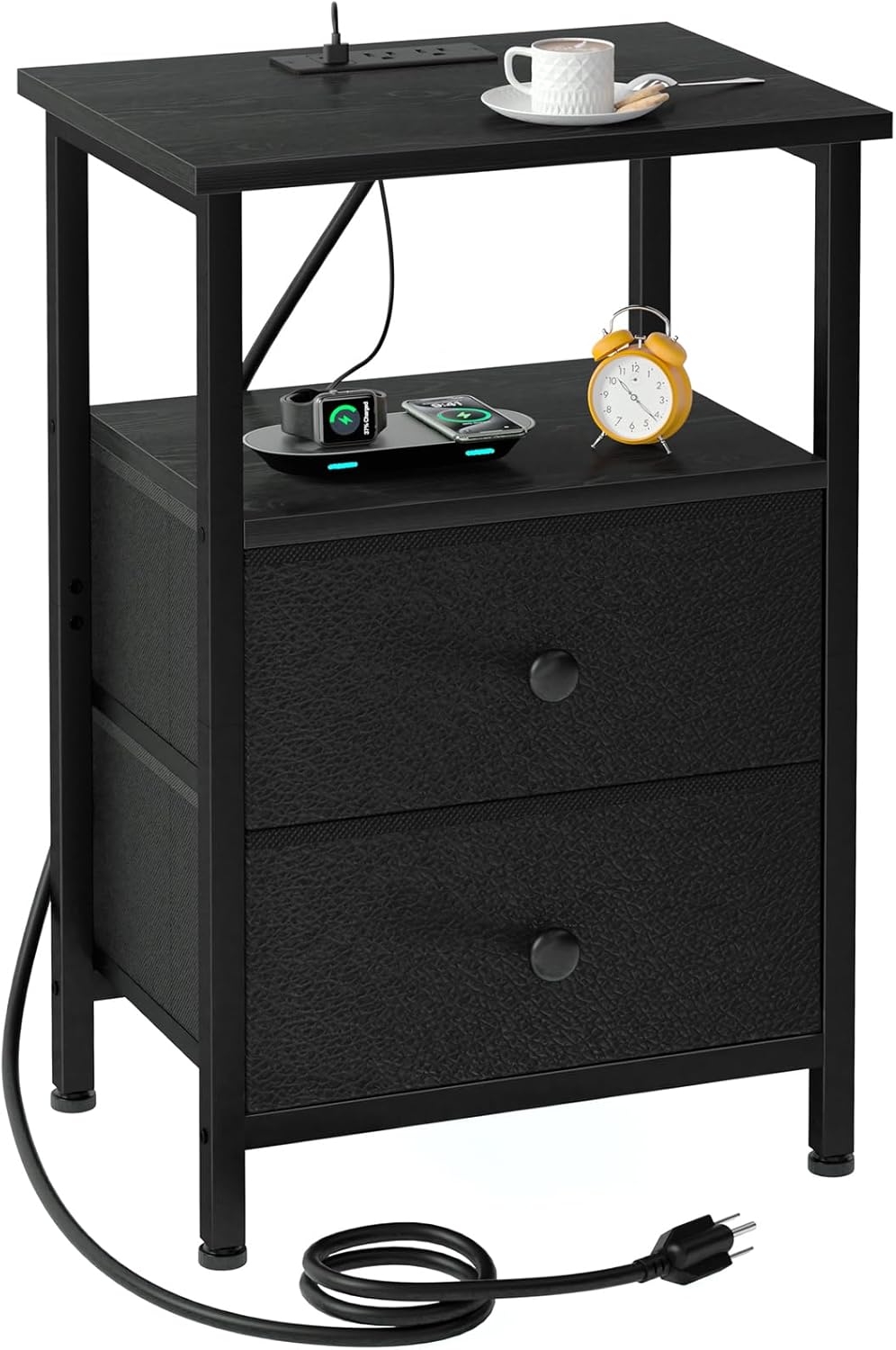 LOAKEKEL Night Stand, Small Nightstand with Charging Station | Bedside Table ...