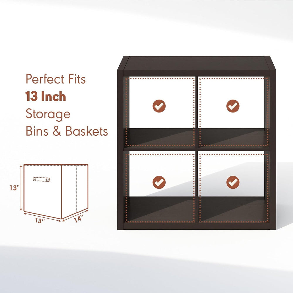 Furinno Cubicle Record Player Stand, 4-Cube Record Storage, Dark Oak