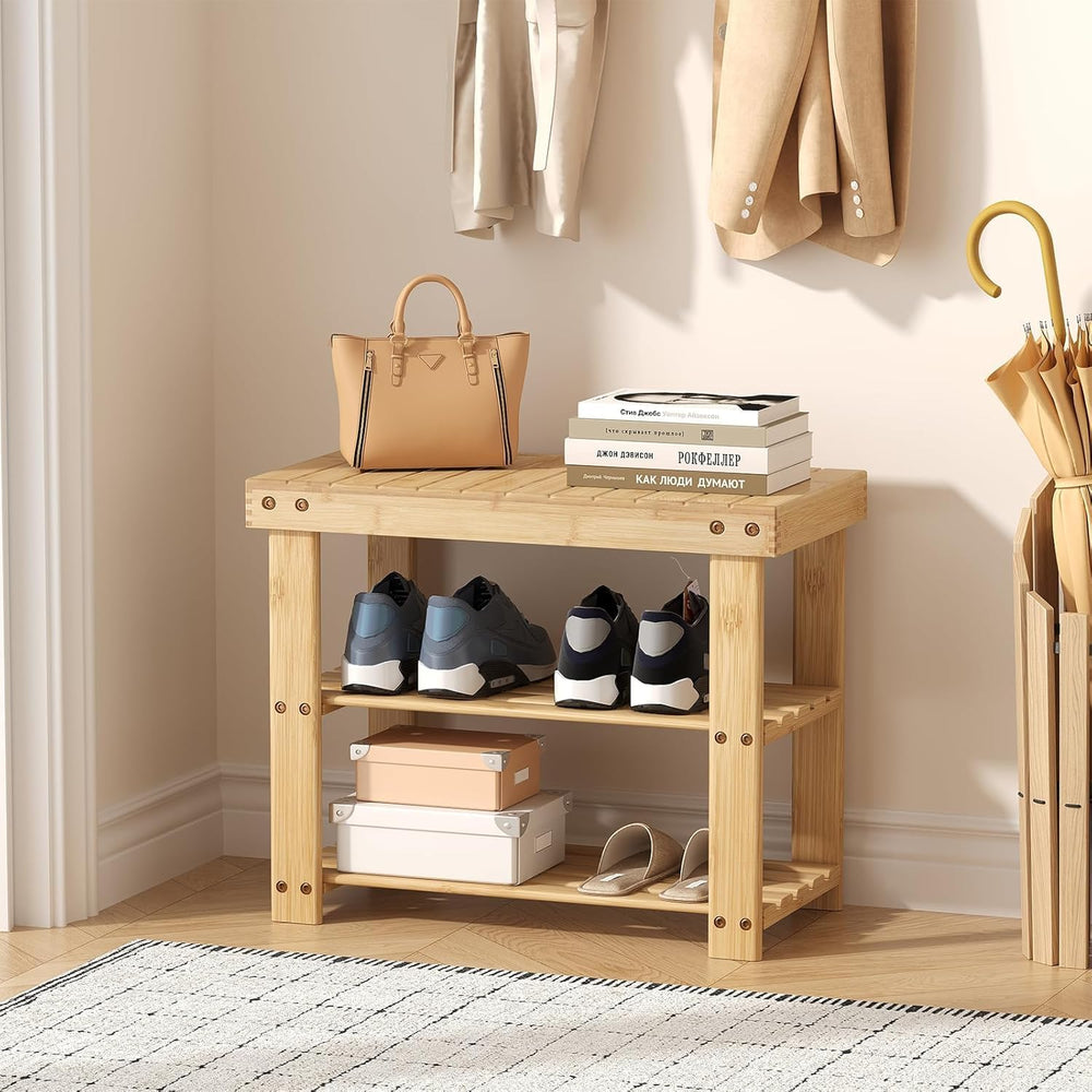 Simple Deluxe Shoe Rack Bench, 3-Tier Bamboo Storage Organizer, 286lb Capacit...