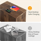 Yoobure End Table with Charging Station - Narrow Side Table for Living Room, Fluted Night Stand with Drawer and Storage Cabinet, Wood Nightstand with Adjustable Shelf for Bedroom Small Spaces, Walnut