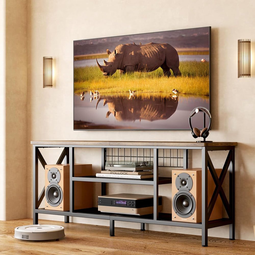 Gizoon 59.8" Industrial TV Stand for 55-65 Inch TVs, Rustic Brown, 3-Tie...
