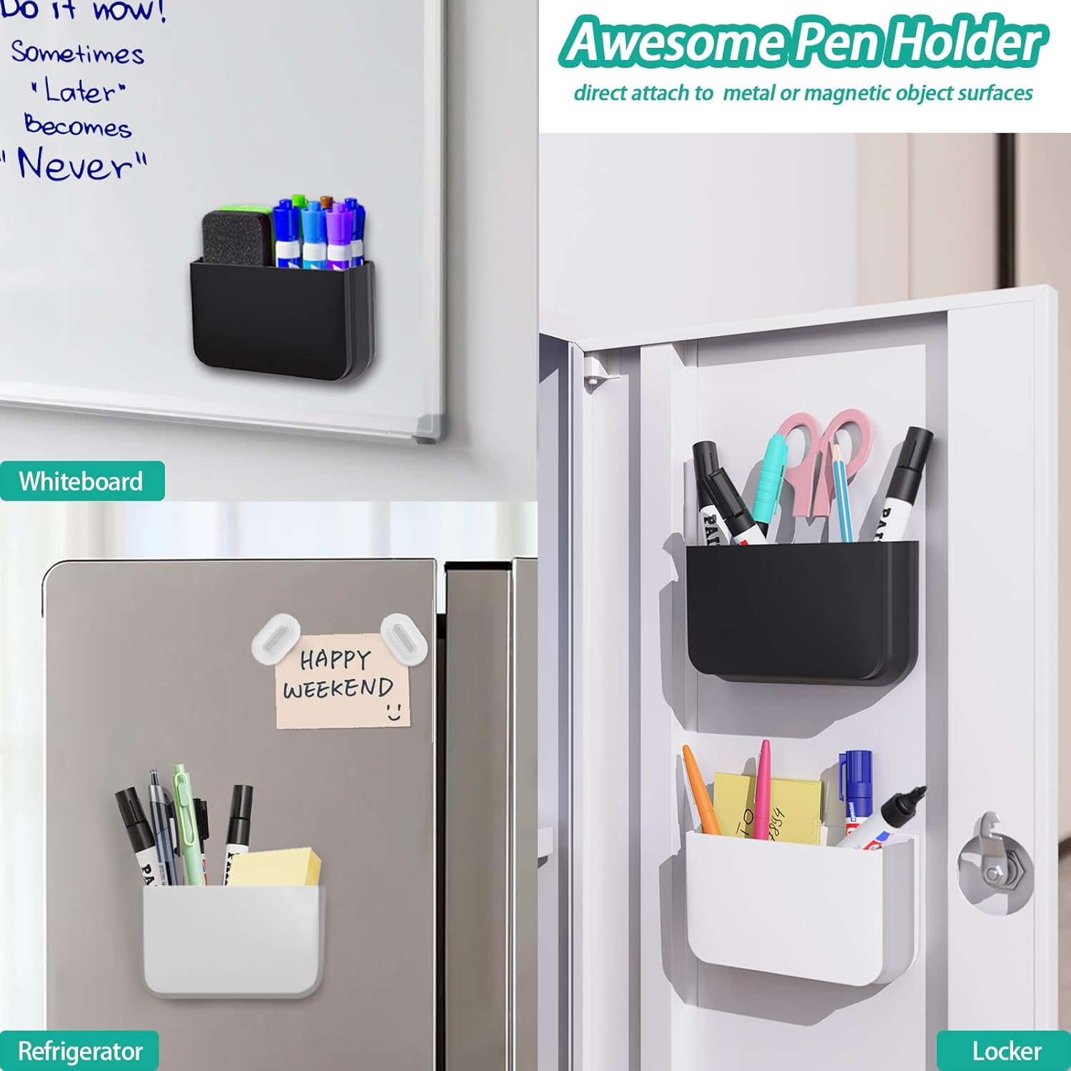 Magnetic Remote Control Holder Wall Mount, 2 Pack TV Remote Holder Wall Mount, Magnetic Pen Holders for Refrigerator, Whiteboard Marker, Locker Organizer, Office Organizer (Black)