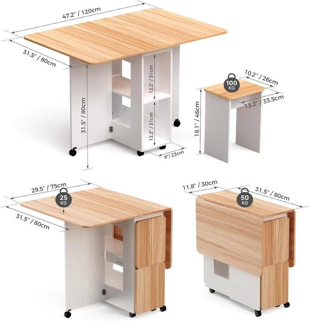 Mondeer Folding Dining Table with 4 Chairs for Small Spaces, Oak and White | ...