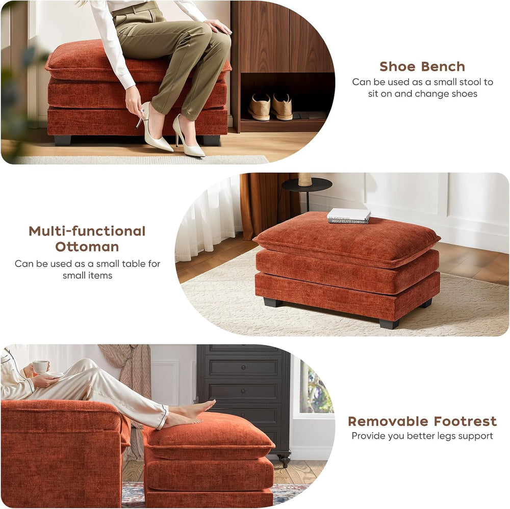 50'' Oversized Chair with Ottoman, Chenille Comfy Cloud Sofa Accent C...