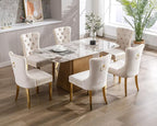 KCC Velvet Dining Chairs Set of 4, Upholstered High-end Tufted Dining Chair with Nailhead Back Ring Pull Trim Stainless Steel Legs, Contemporary Nikki Collection Modern Style for Kitchen, Beige