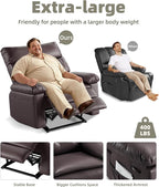 GarveeHome Oversized Wide Recliner Chair - Heat and Massage, PU Leather Extra Wide Manual Recliner for Adults, Large Lazy Chair with 1.5X Sponge Comfort Arm and Back for Living Room, Bedroom