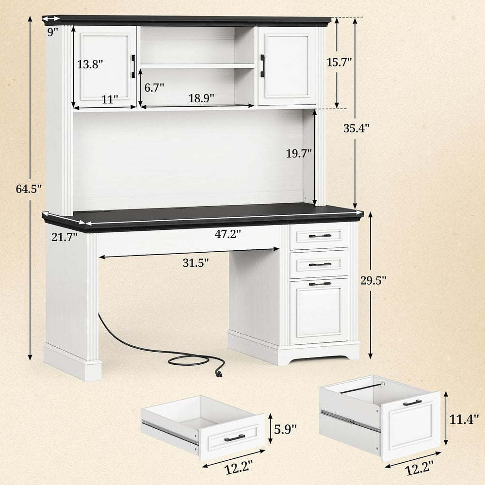 SEDETA Farmhouse Computer Desk with Hutch and 3 Drawers, 47.2" Executive...