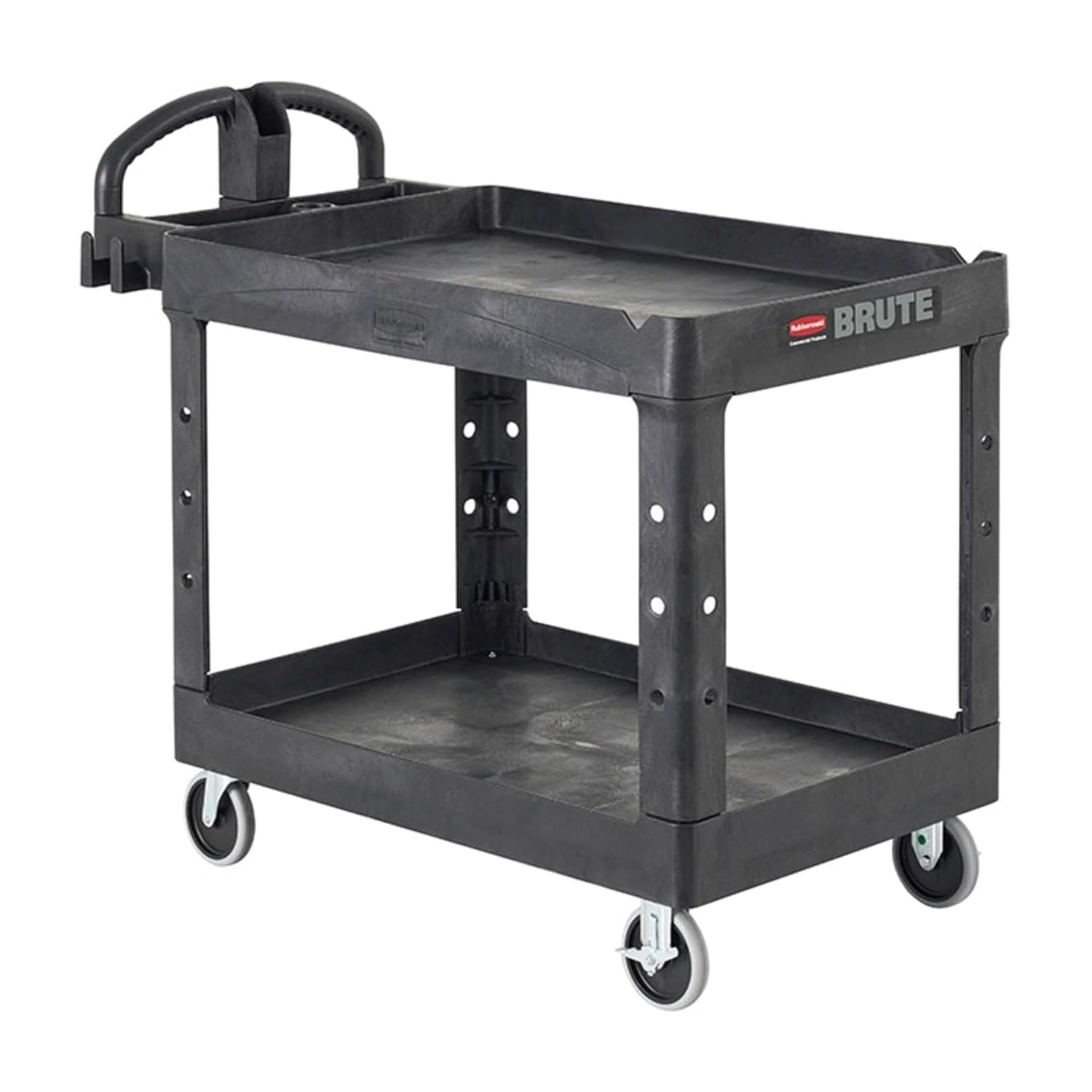 Rubbermaid Commercial Products 2-Shelf Utility/Service Cart, Small, Lipped Shelves, Ergonomic Handle, 500 lbs. Capacity, for Warehouse/Garage/Cleaning/Manufacturing