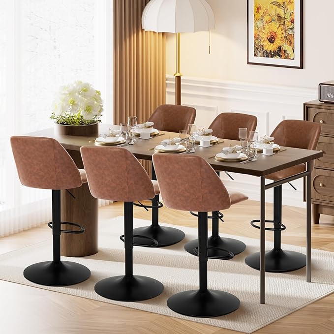 COLAMY Bar Stools Set of 2, Modern Swivel Bar Chairs, Adjustable PU Leather U...