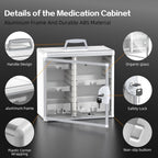 Glosen Medicine Cabinet Locking Medicine Cabinet Wall Mounted【 Silver 13.6 x 13.4 x 6.5 Inch 】 Portable Storage Container Big Capacity