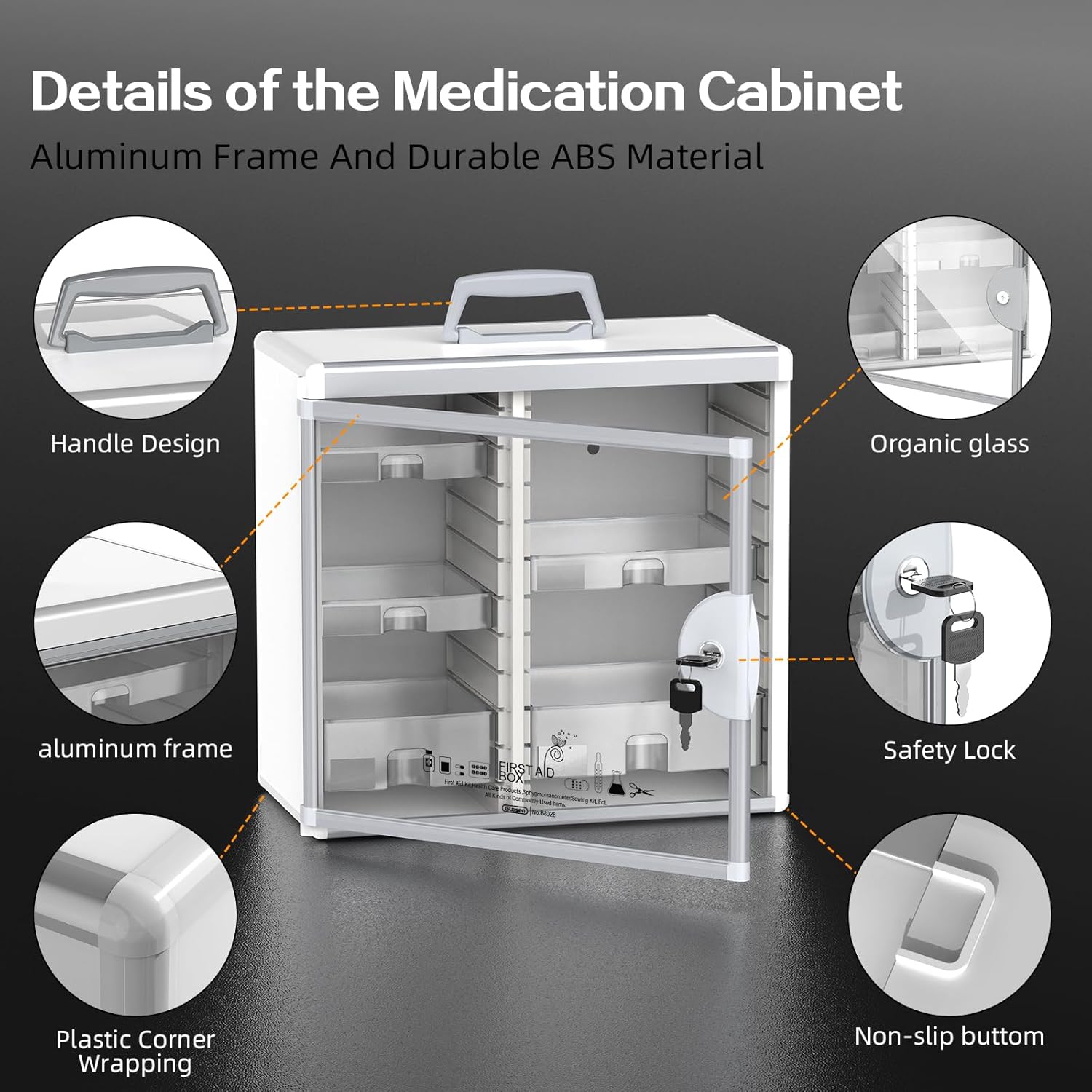 Glosen Medicine Cabinet Locking Medicine Cabinet Wall Mounted【 Silver 13.6 x 13.4 x 6.5 Inch 】 Portable Storage Container Big Capacity