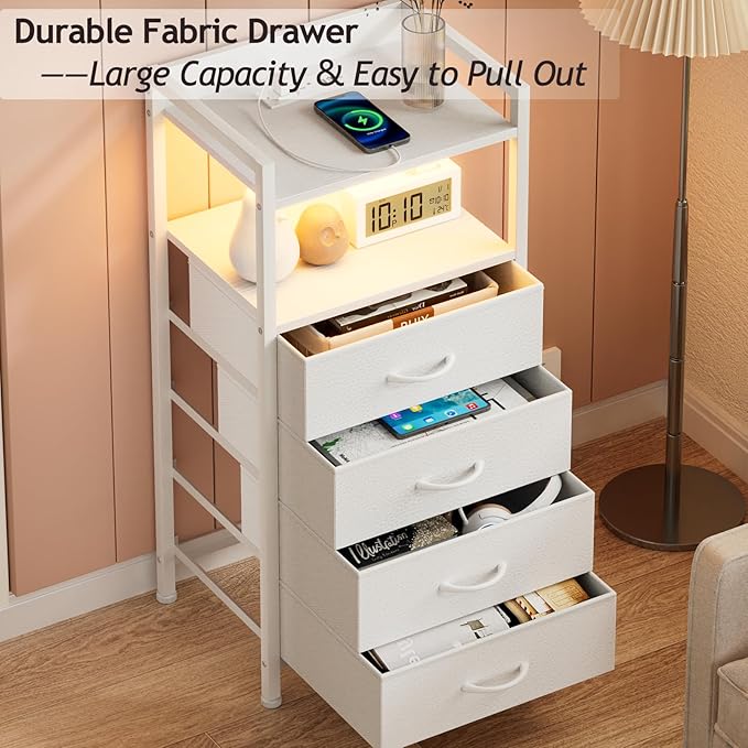 Furnulem White Nightstand with Charging Station, Night Stand Side Table with ...