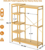Homykic Bamboo Clothes Rack Garment Rack for Hanging Clothes, Heavy Duty Clothing Rack with 7 Tiers Adjustable Shelves, Double Rods, 4 Hooks, Freestanding Closet System Organizer Wardrobe, Natural