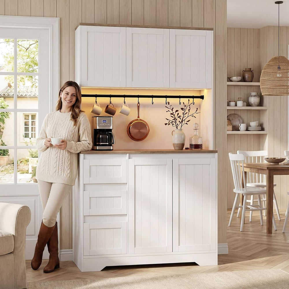 70.8'' LED Pantry Cabinet with Charging Station, Tall Kitchen Pantry ...