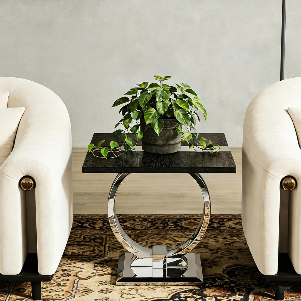 Asday End Table Set of 2, Luxury Side Table Set, Black and Chrome End Table w...
