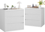 White Nightstand Set of 2, 3 Drawers Night Stand Set, Mid Century Modern Bed Side Table, Large Fluted End Table for Bedroom Living Room Sofa Couch Home Office, Bedside Table with Storage, 24.8” Wide