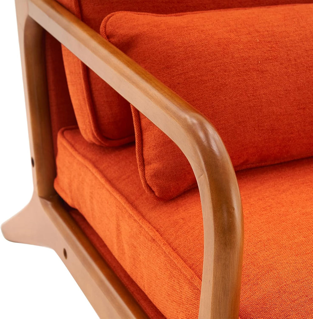 Bonnlo Linen Burnt Orange Mid Century Modern Accent Chair, Soild Wood Padding...