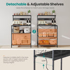 OLIXIS Standing Bakers Rack with Power Outlet, 23.6 Inch Microwave Stand | Kitchen Storage Rack, 3 Adjustable Shelves, Coffee Bar Organizer, Small Appliances, Space Saver, Grey
