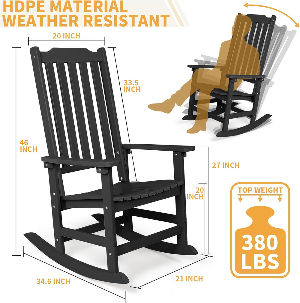 Oversized All-Weather Outdoor Rocking Chairs Set of 2, Patio Rocker | Ergonom...