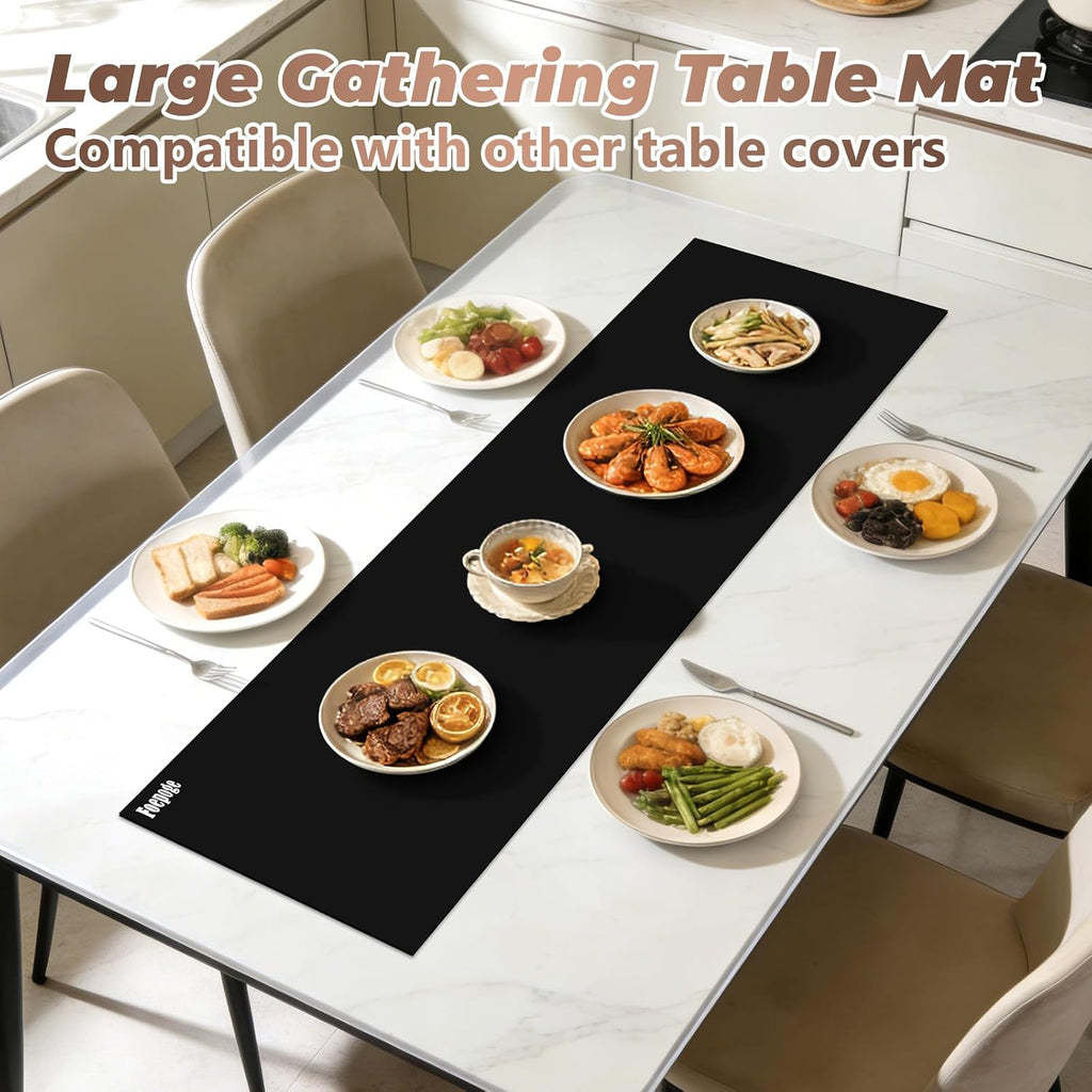 Heat-Resistant Silicone Table Protector Cover 49.2x19.7x0.06 Inch Thick | Food-Grade Table Protector for Dining Room Table Kitchen Countertop & Counter Mat -Waterproof Tabletop Cover Pad & Crafting