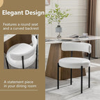 Boucle Dining Chairs Set of 2, White Dining Chairs with Upholstered Seat and Round Back, Mid-Century Modern Kitchen Chairs for Dining Room, Restaurant