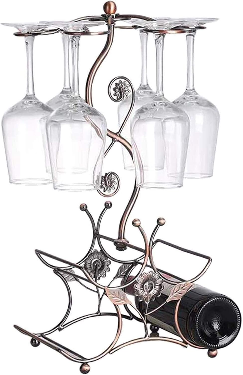 Wine Rack and Wine Glass Holder-Hold 4 Wine Bottles and 6 Glasses-Perfect for Home Kitchen Decor & Kitchen Storage Rack