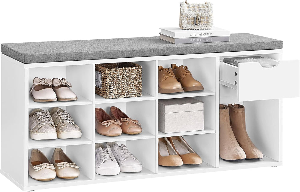 VASAGLE Shoe Bench with Cushion, Storage Bench, 10 Compartments | Entryway Be...
