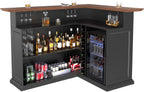 GDLF L-Shaped Home Bar Cabinet with Fridge Space, Oversized Basement Bar | Basement & Man Cave Bar, Seats 5+ Guests, Premium Wood-Grain Finish, Sculpted Edge Details, Fridge Space & Wine Storage