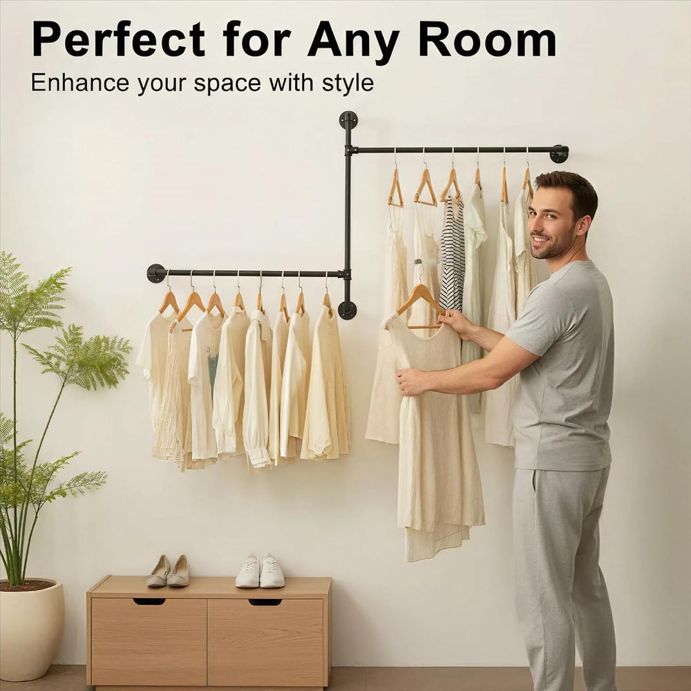 Industrial Pipe Clothing Rack, Wall Clothes Rack, Hanging Rod, Garment Rack