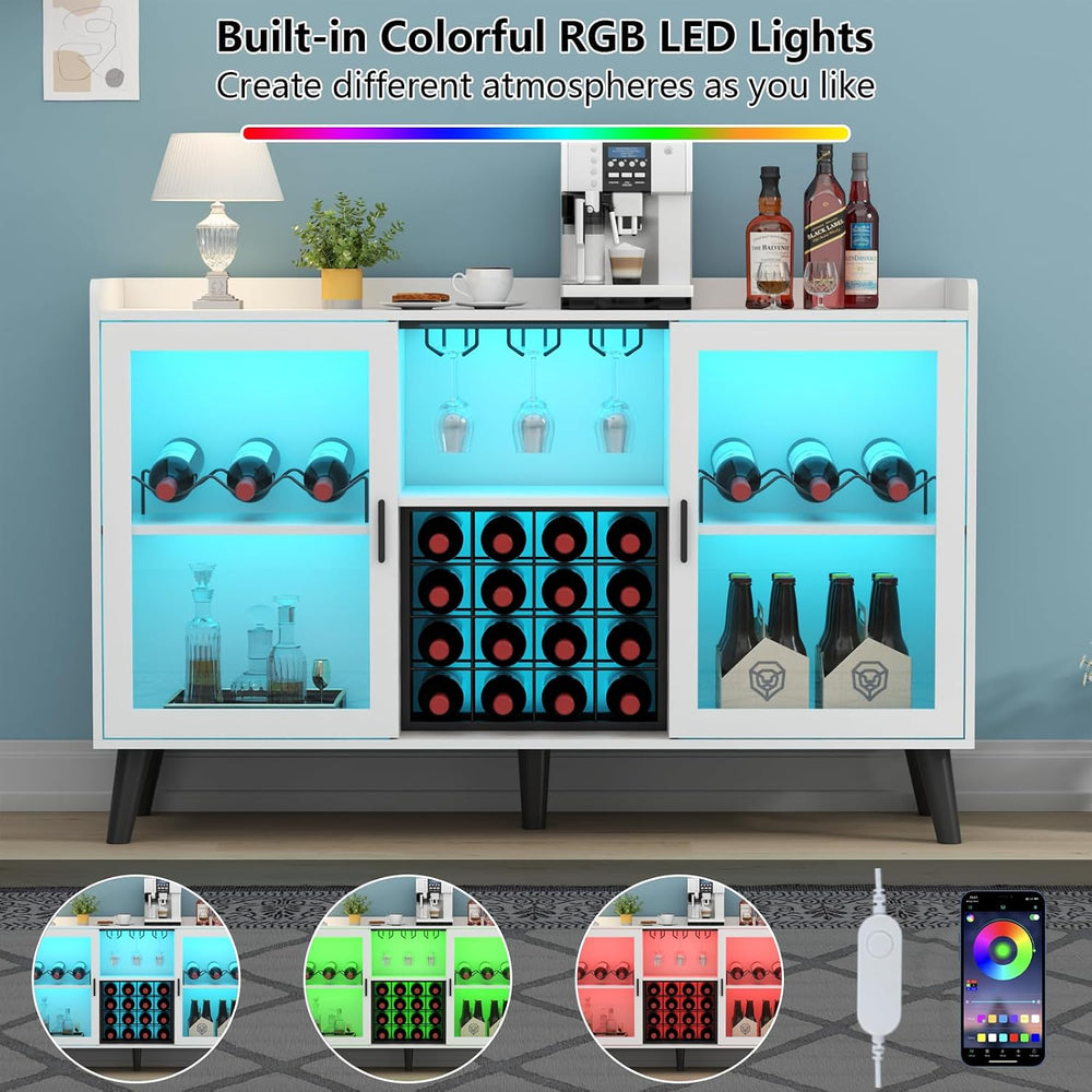 Gyfimoie Coffee Bar Cabinet with LED Light, Wine Bar Cabinet with Wine Rack |...