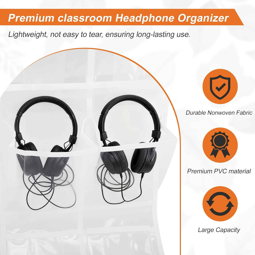 Classroom Headphone Storage Organizer, Door Hanging Organizer with 2-Layer Polyvinyl Chloride, Non-Woven Fabric, Clear, Hanging Storage Bag, 2Set