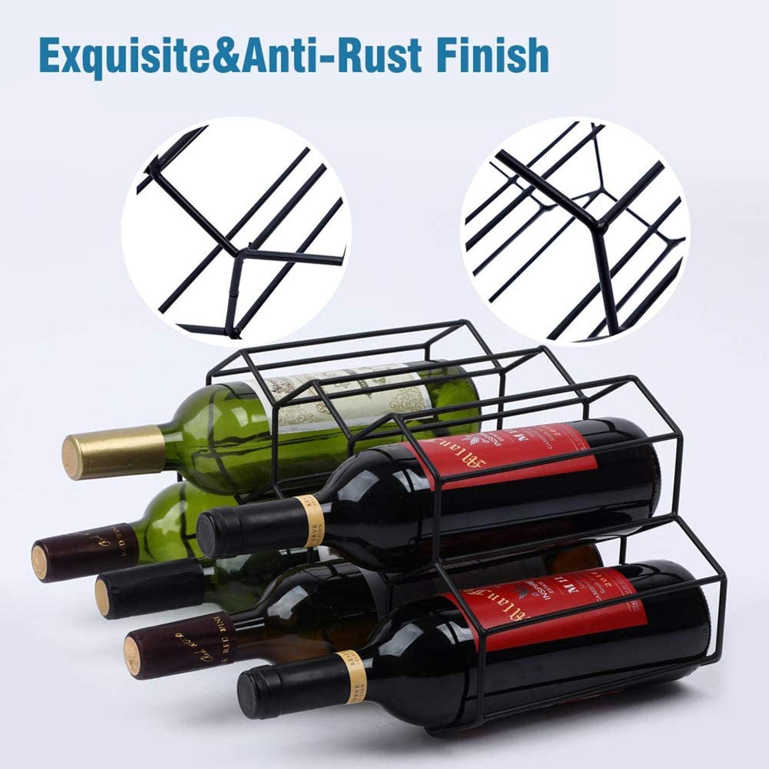 KirinRen Black Metal Wine Rack Freestanding, Tabletop Wine Rack Holder, Countertop Wine Bottle Holder (Black)