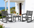 SERWALL 3-Piece Patio Furniture Set with 2 Rocking Chairs & Table, Grey | All-Weather HDPE Bistro Set: Includes rocking chairs and table with umbrella hole for cozy outdoor leisure and relaxation.