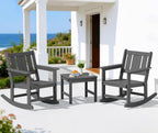 SERWALL 3-Piece Patio Furniture Set with 2 Rocking Chairs & Table, Grey | All-Weather HDPE Bistro Set: Includes rocking chairs and table with umbrella hole for cozy outdoor leisure and relaxation.