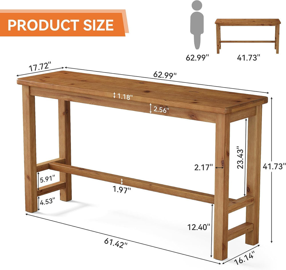 Tribesigns 63" Solid Wood Bar Table, Rectangular Counter Height Pub Table