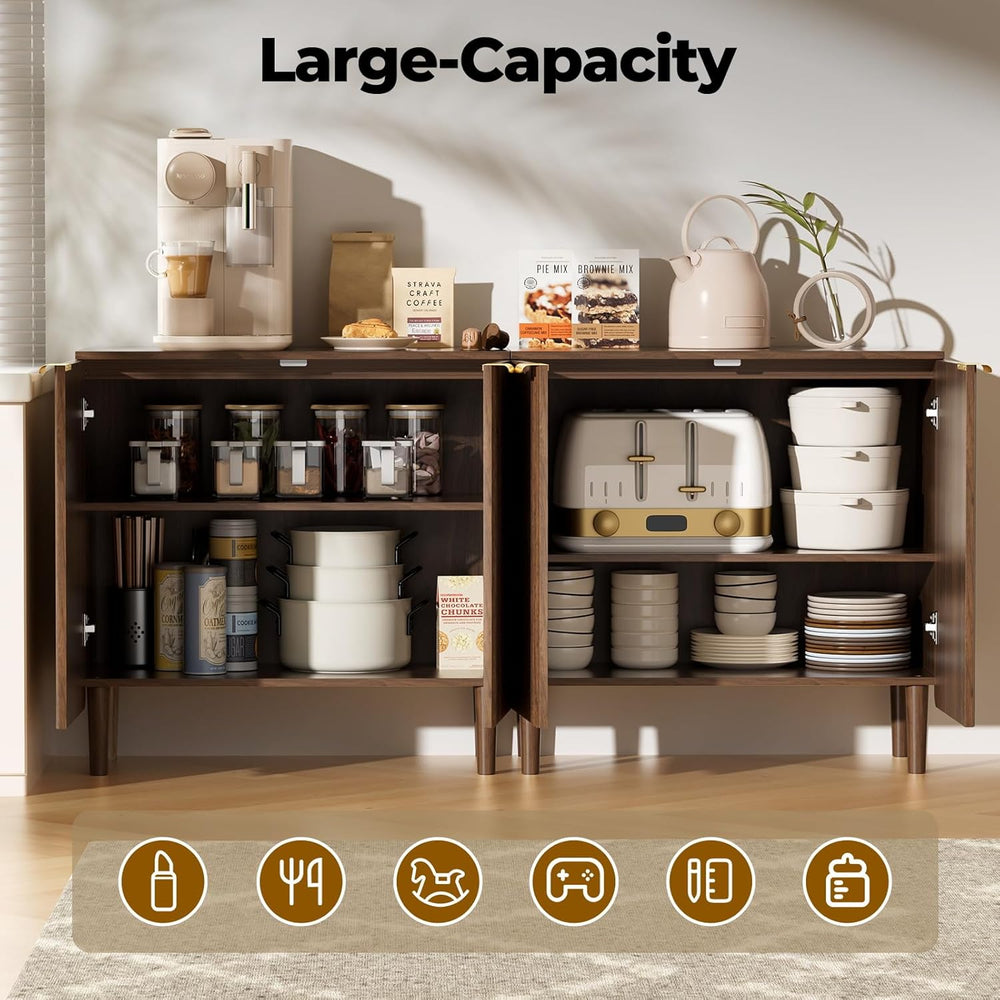 Sideboard Buffet Storage Cabinet - Wood Cabinets with Adjustable Shelves Flut...