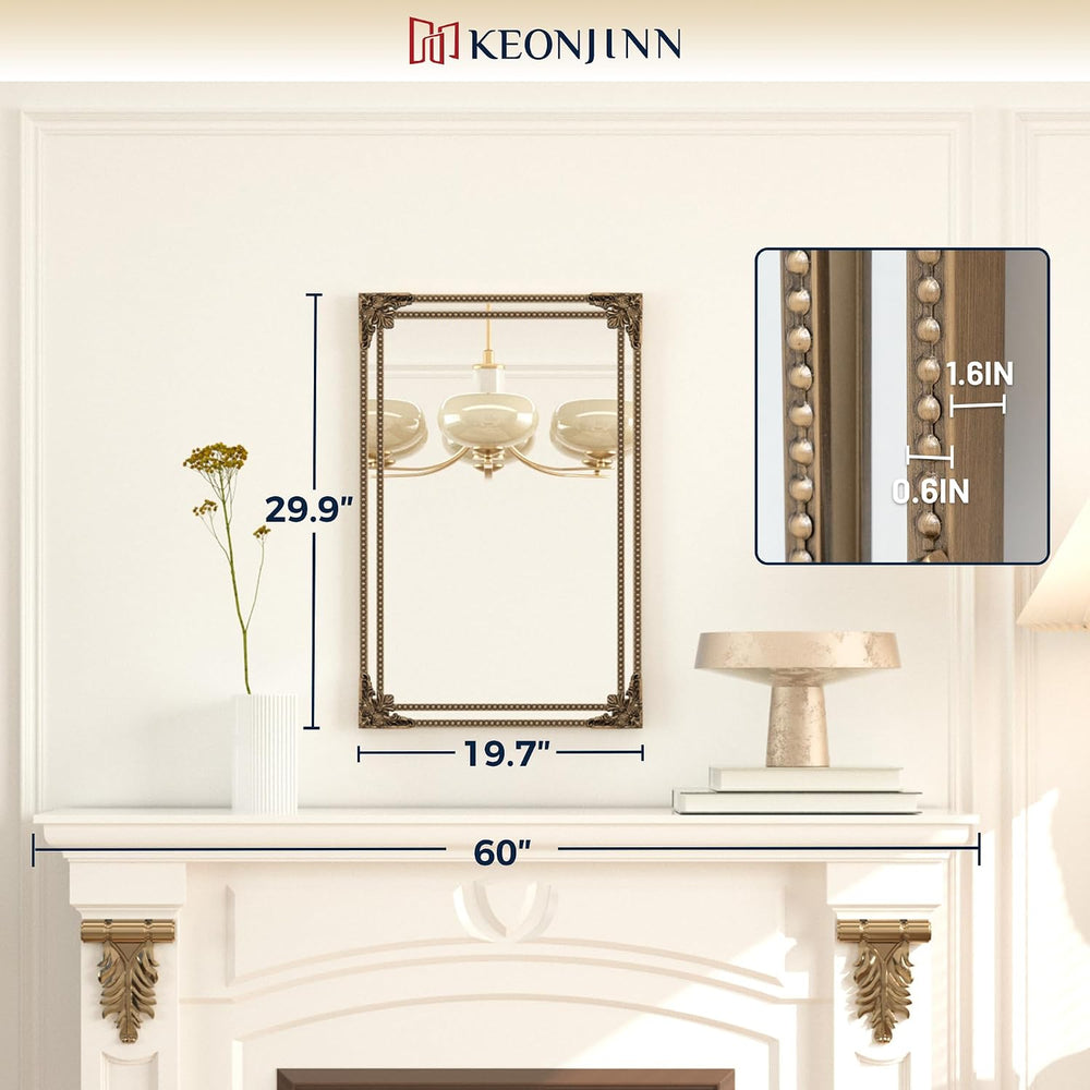 Keonjinn 20x30 Inch Gold Antique Vintage Mirror, Brass Baroque Mirror