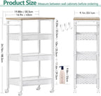 Utility Slim Storage Cart with Wheels, 4 Tier Small Rolling Cart with Wood Top, Metal Kitchen Bathroom Laundry Room Organization Trolley with Handle for Narrow Space - White