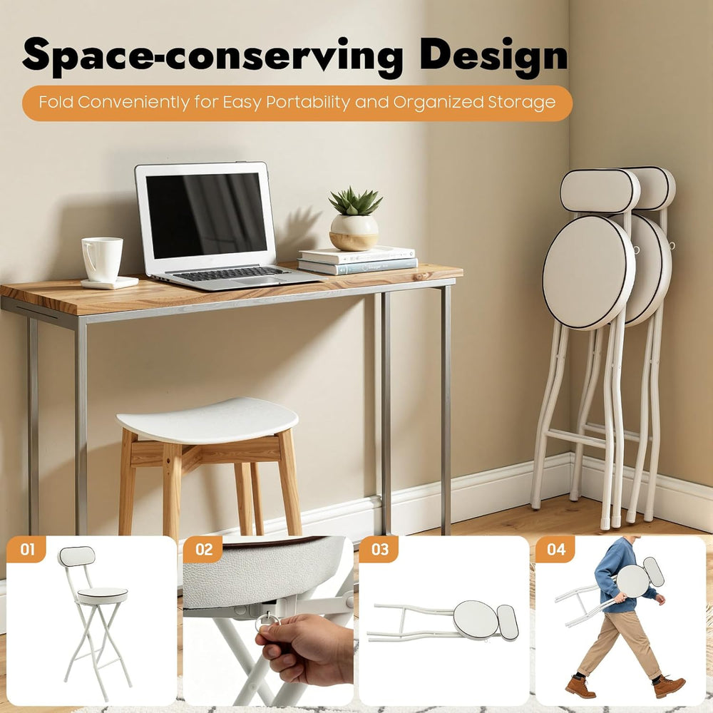YIYIBYUS 2 Pcs Folding Bar Stools with Back, 25.6 Inch Height Portable High C...