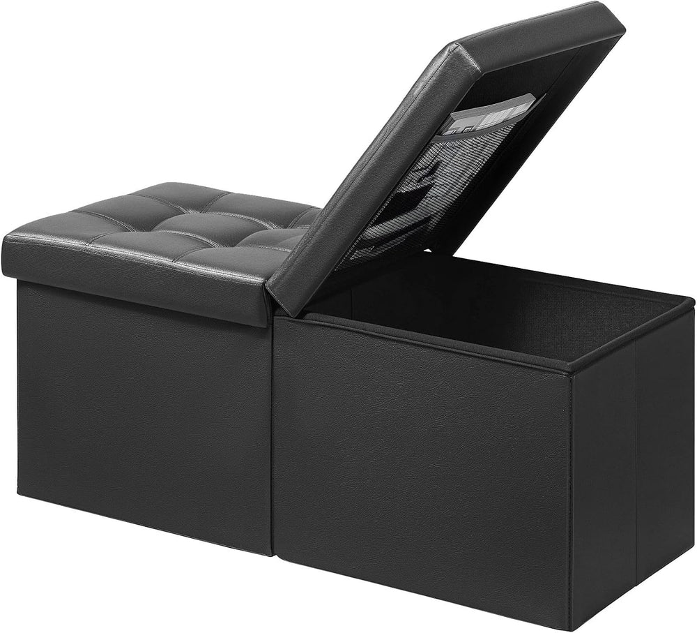 AmasSmile Footrest Ottoman Storage Bench,34" Leather Folding Chest,Black...