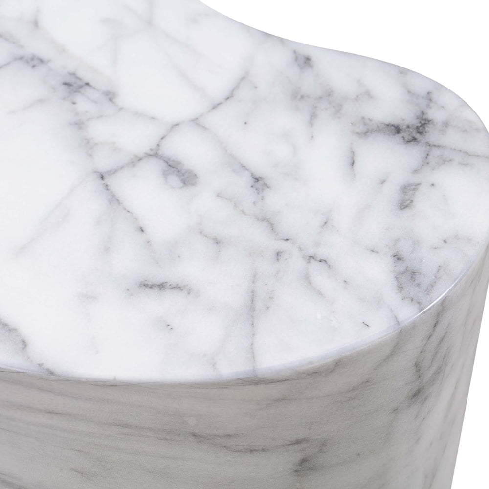 First of a Kind Tall Side Table in White Marble Concrete
