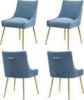 Velvet Dining Chairs Set of 4 Gold Legs,Upholstered Velvet Accent Chairs, Pleated Back Design & Gold Pull Handle, Mid Century Modern Chairs for Dining/Kitchen/Living Room,Light Blue