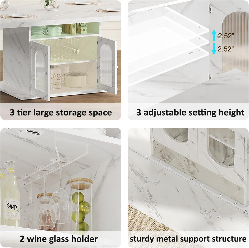 HSH 63" Modern White Faux Marble Dining Table for 6 with Storage Cabinet