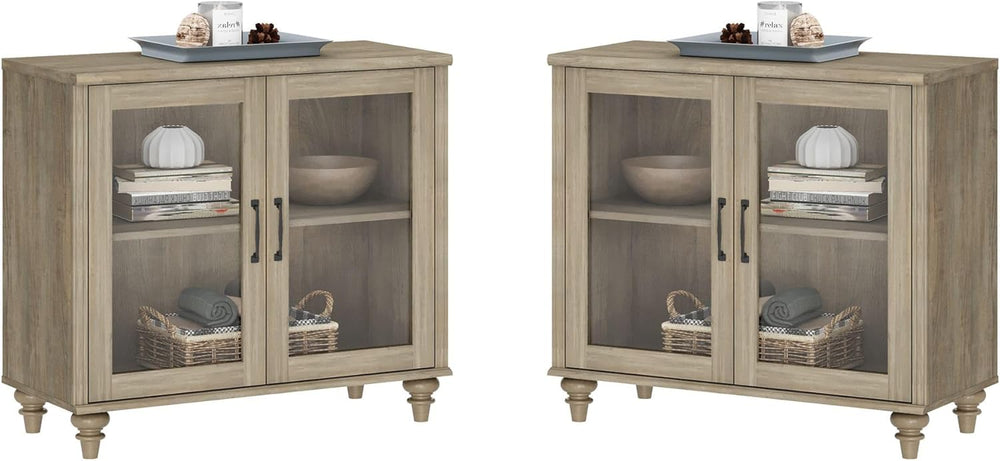 WAMPAT Farmhouse End Table with Ample Storage, Set of 2 Large Mid Century Mod...